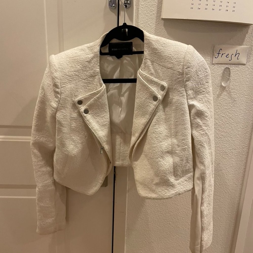BCBG MaxAzria White Cropped Bomber Jacket